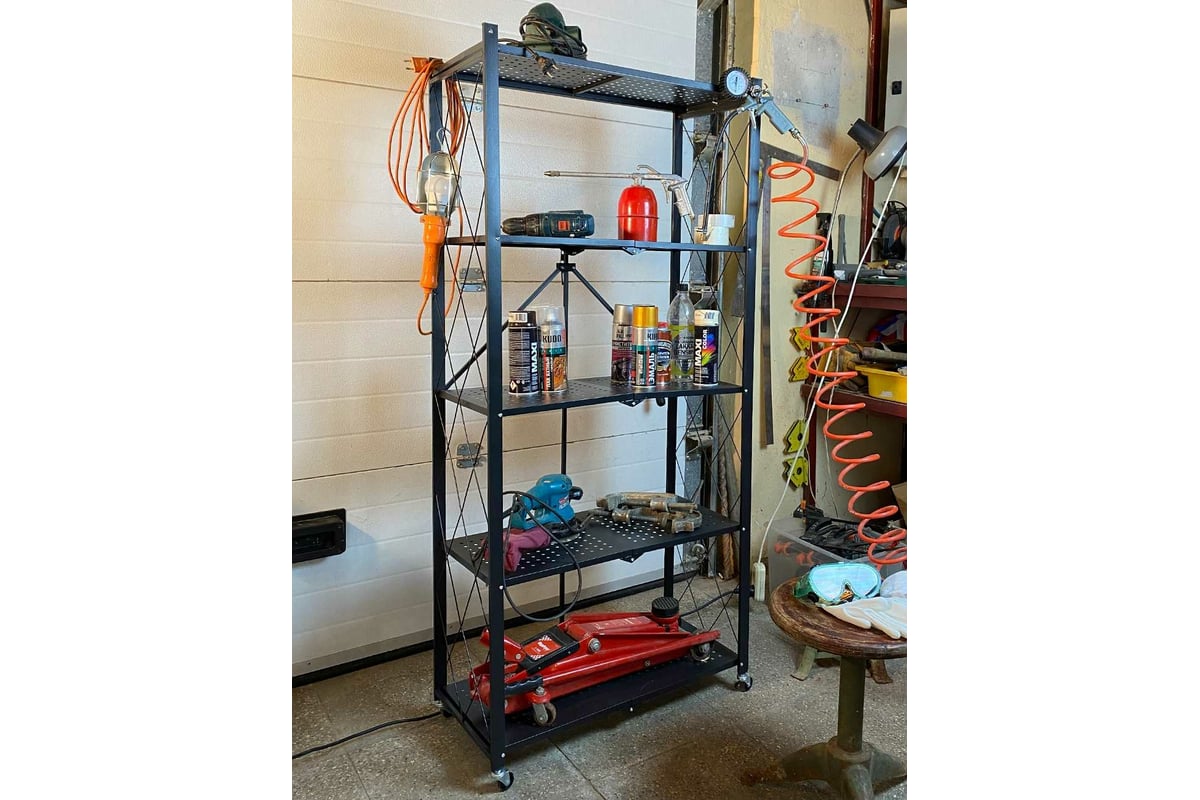 Металлический стеллаж ГЕЛЕОС Атлант-5, 5 полок, складной, размер  730x400x1590 мм, черный АСТ-51 - выгодная цена, отзывы, характеристики, 1  видео, фото - купить в Москве и РФ