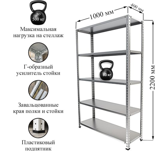 Стеллаж IRONMEBEL Optimus Lite 2200x1000x400 мм., 5 полок M-СУЭ2200x1000x400