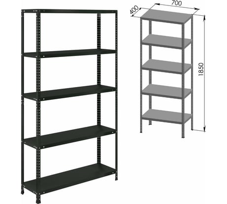 Металлический стеллаж BRABIX "ГРАФИТ MS KD-180/40/70-5", лофт, 1850x700x400 мм, 5 полок 291268