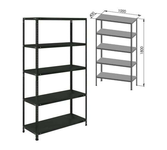 Металлический стеллаж BRABIX ГРАФИТ MS KD-180/40-5, лофт, 1800х1000х400 мм, 5 полок 291269