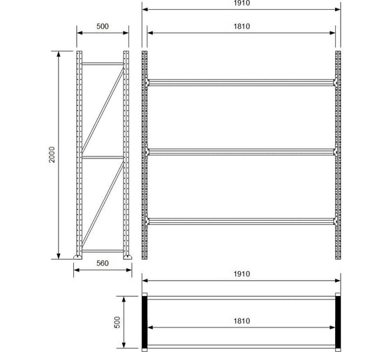Каркас стеллажа без полок Ирбис Л50 2000x500x1800 мм, 3 яруса X961628471