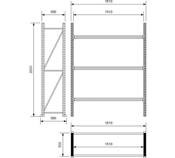 Каркас стеллажа Ирбис Л50 2000x500x1500 мм, 3 яруса (без полок) X2105858