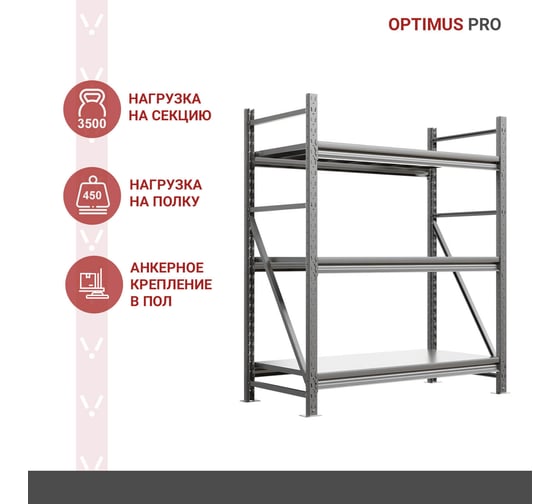 Металлический стеллаж IRONMEBEL optimus pro h-1500 zn, 3 яруса 1200x600 M-СГР1500ОЦ1200600ОЦ3