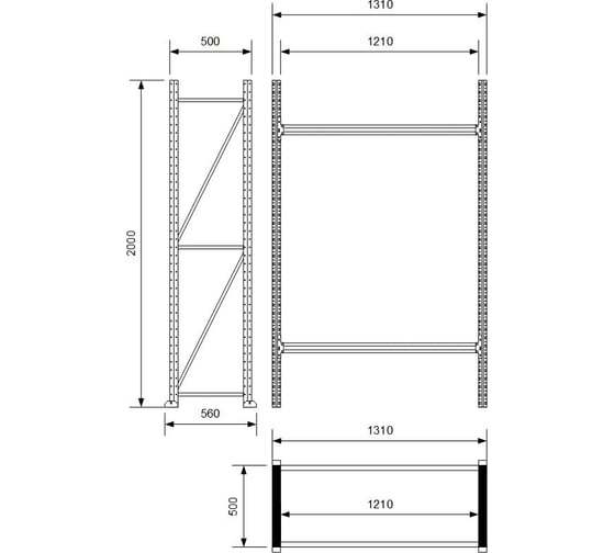 Каркас стеллажа Ирбис л50 2000x500x1200 мм, 2 яруса (без полок) X9139407