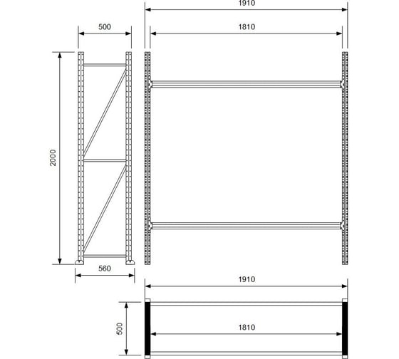 Каркас стеллажа Ирбис л50 2000x500x1800 мм, 2 яруса (без полок) X9537490