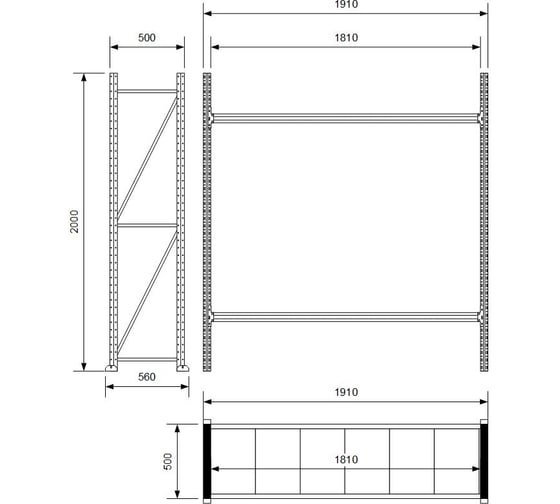 Стеллаж Ирбис л50 2000x500x1800 мм, 2 яруса (металлические полки) X9537213