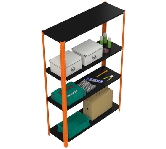 Стеллаж ООО Металекс Metalex AIR 2200x1400x500 мм, 4 полки, оранжево-чёрный SMAOIV221450 1