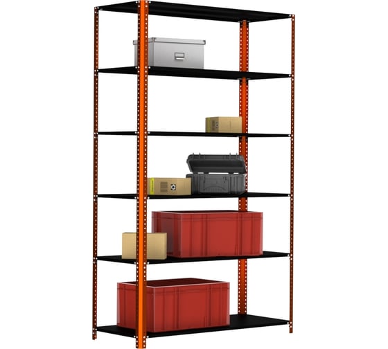 Стеллаж ООО Металекс Metalex AIR 2200x1600x600 мм, 6 полок, оранжево-чёрный SMAOVI221660