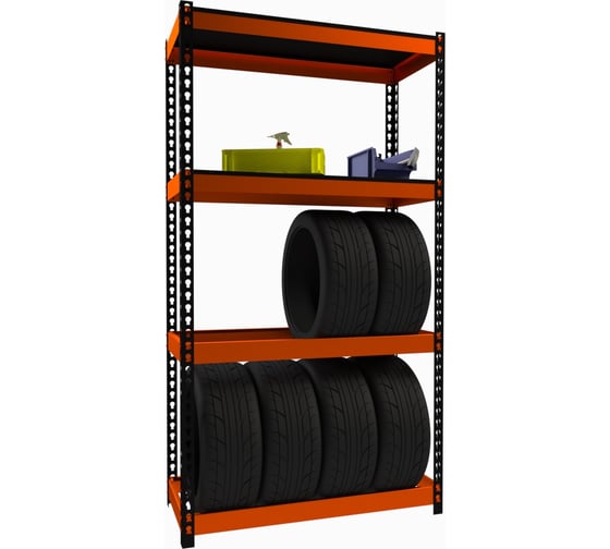 Стеллаж ООО Металекс Metalex серия TIRES 2200x1600x600 мм, две полки, оранжево-черный SMTIIO221660