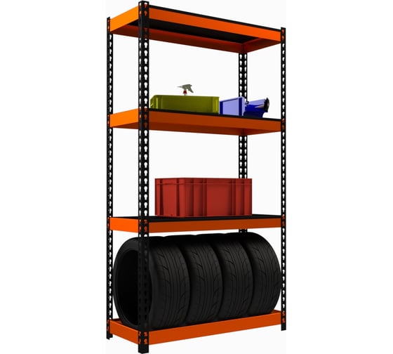 Стеллаж ООО Металекс Metalex серия TIRES 2200x1400x400 мм, три полки, оранжево-черный SMTIIIO221440