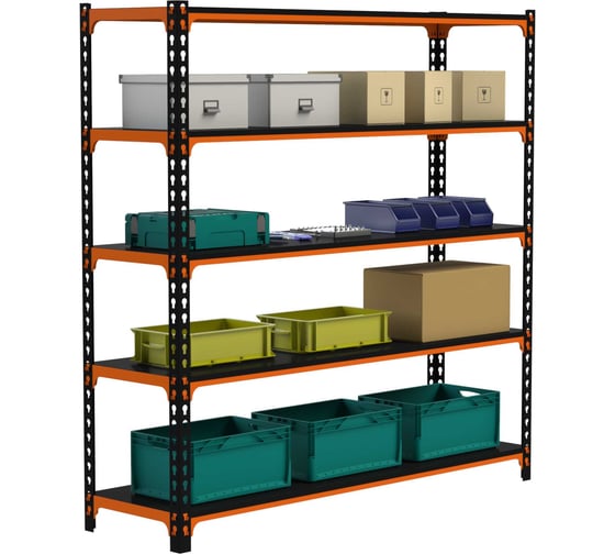 Стеллаж ООО Металекс MID 2000x1800x500 5 полок оранжево-чёрный 107070