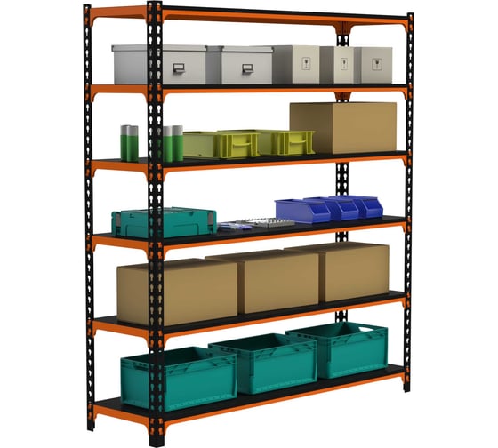 Стеллаж ООО Металекс MID 2200x1800x600 6 полок оранжево-чёрный 107105