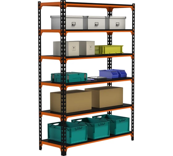Стеллаж ООО Металекс MID 2200x1200x500 6 полок оранжево-чёрный 107097
