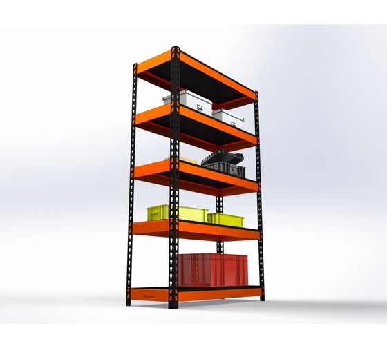 Стеллаж ООО Металекс Metalex HARD 2200x1600x600 мм, 5 полок, оранжево-чёрный 106089