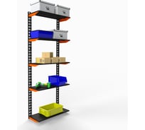 Модульный стеллаж ООО Металекс серии FLY 2000x700x200 мм, 5 полок, оранжево-чёрный 110092