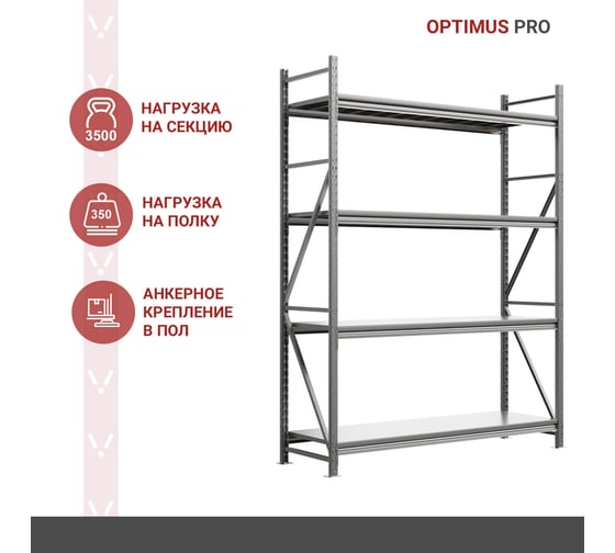 Металлический стеллаж IRONMEBEL optimus pro h-2500 zn, 4 яруса 1800x600 M-СГР25001800600ОЦ3