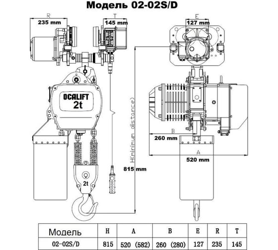 Таль электрическая цепная передвижная OCALIFT ТЭЦ 02-01S 2т, 18м, 380в oca0201st18m