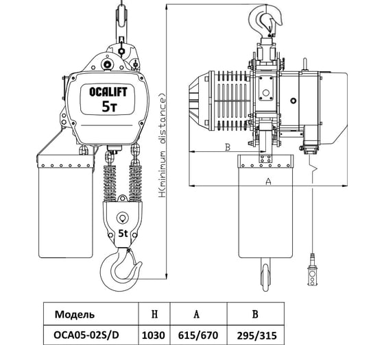 Стационарная цепная таль на крюке OCALIFT 05-02S 5 т, 6 м, 380 в OCA0502SN6m