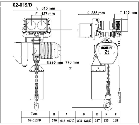 Передвижная цепная электрическая таль OCALIFT 2т, 9м, 02-01s, 380в OCA0201ST9m