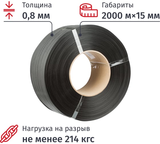 Стреппинг лента Полипропиленовая ООО Комус 15мм х 0,8 (2000 м.) Серая 517293