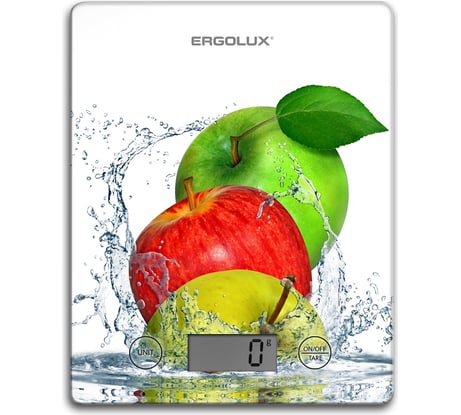 Кухонные весы ERGOLUX ELX-SK02-С01 белые, яблоки до 5 кг, 195*142 мм 13602