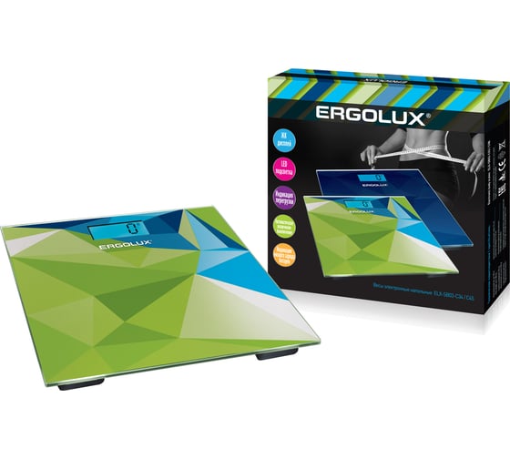 Напольные весы ERGOLUX ELX-SB03-C34 абстракция зелено-синяя до 180 кг, LED подсветка 13435
