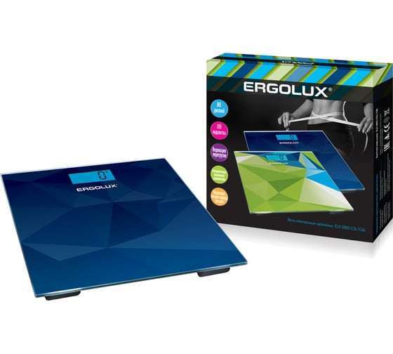 Напольные весы ERGOLUX ELX-SB03-C45 абстракция синяя до 180 кг, LED подсветка 13434