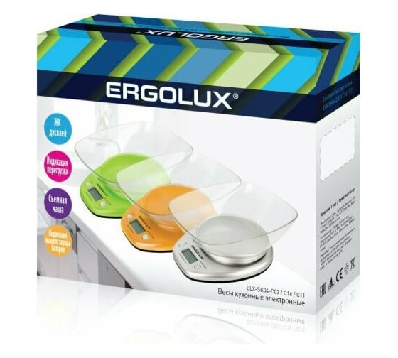 Кухонные весы ERGOLUX ELX-SK04-C11 оранжевые до 5 кг со съемной чашей 13606