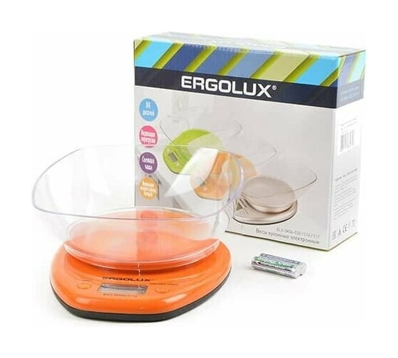 Кухонные весы ERGOLUX ELX-SK04-C11 оранжевые до 5 кг со съемной чашей 13606