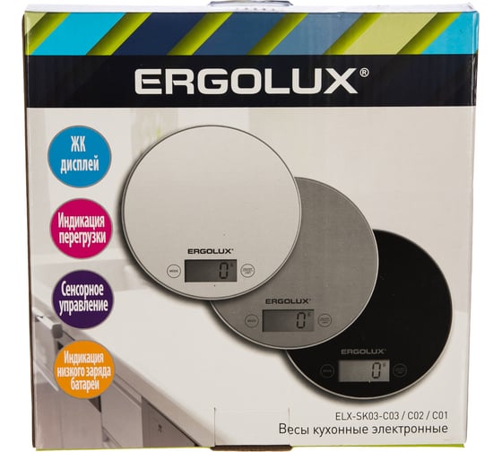 Кухонные весы ERGOLUX ELX-SK03-C03 серые металлик до 5 кг,185 мм круглые 13430