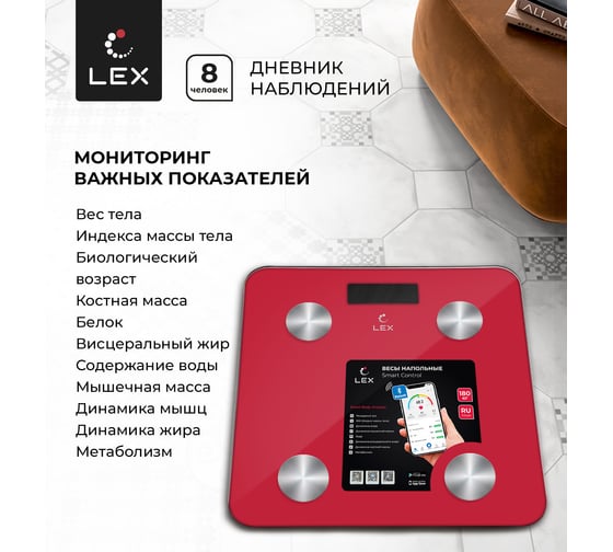 Напольные умные весы LEX красные LXBS9014