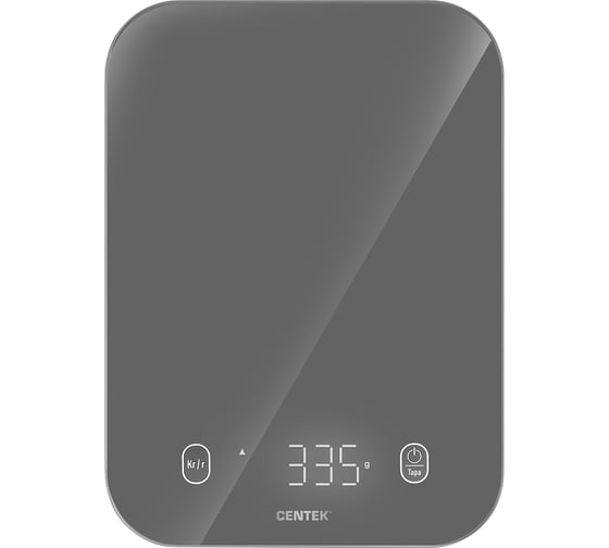 Весы кухонные Centek сенсор, 150x15x205 мм, max 5 кг, шаг 1 г, Авто Ноль/Выкл CT-2480 LED GRAY