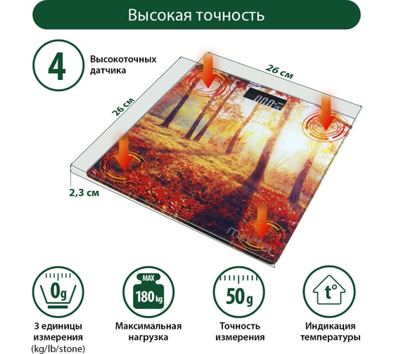 Напольные весы MARTA MT-1676 осенний лес, сенсор, встроенный термометр 29690