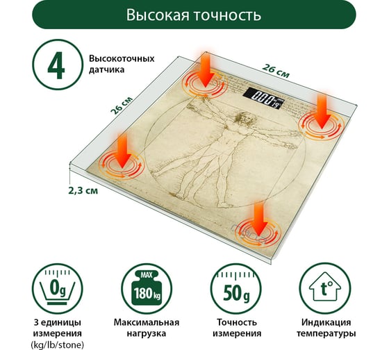 Напольные весы MARTA MT-1676 Витрувианский человек, сенсор 42121