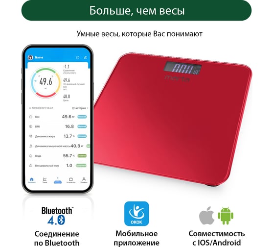 Напольные диагностические весы MARTA MT-1684 бордовый гранат, LCD, умные с Bluetooth 37284