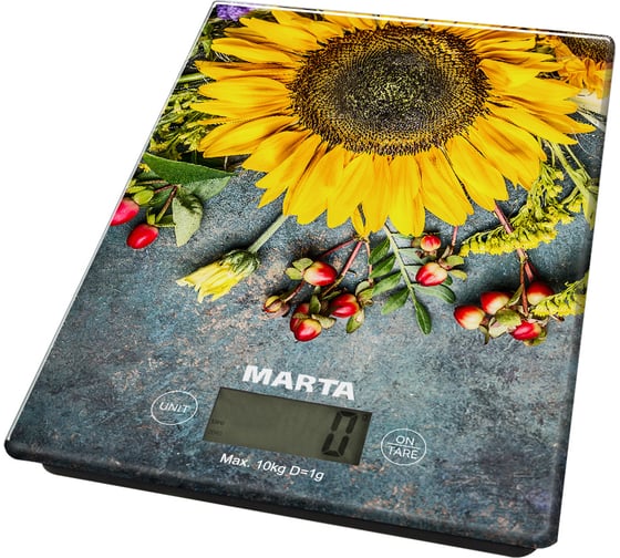 Кухонные весы MARTA MT-1634 летние цветы, сенсор, встроенный термометр 37304