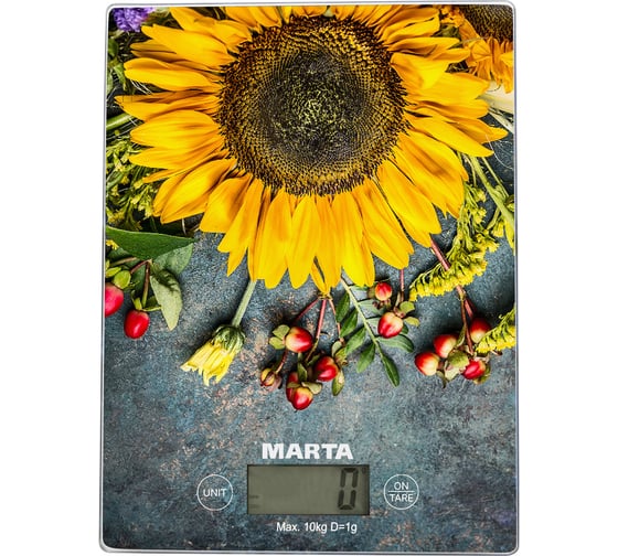 Кухонные весы MARTA MT-1634 летние цветы, сенсор, встроенный термометр 37304