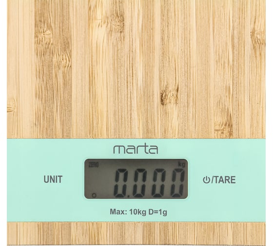 Кухонные весы MARTA MT-1639 ментол бамбук, сенсор, встроенный термометр 41179