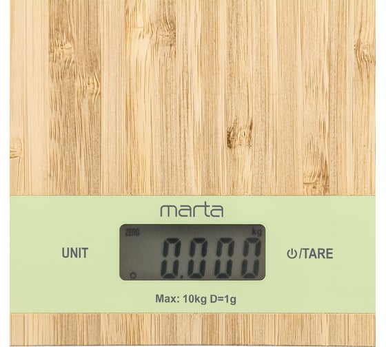 Кухонные весы MARTA MT-1639 зеленый бамбук, сенсор, встроенный термометр 41178