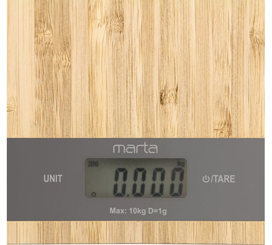 Кухонные весы MARTA MT-1639 серый бамбук, сенсор, встроенный термометр 41177