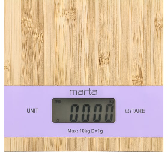 Кухонные весы MARTA MT-1639 лиловый бамбук, сенсор, встроенный термометр 41176