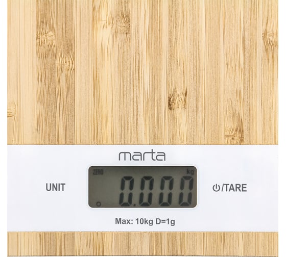 Кухонные весы MARTA MT-1639 белый бамбук, сенсор, встроенный термометр 41175