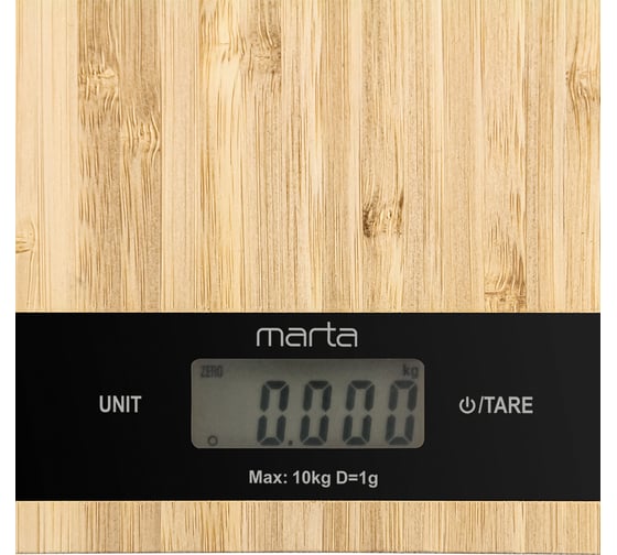 Кухонные весы MARTA MT-1639 черный бамбук, сенсор, встроенный термометр 36389
