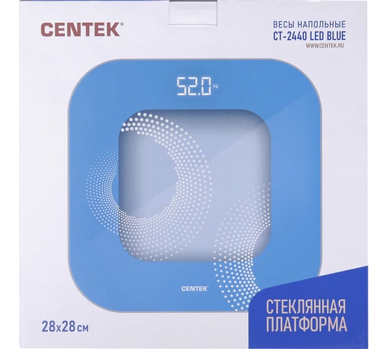 Напольные электронные весы Centek шаг 0.1 кг, фунт, LCD 65x28, размер 28x28 см CT-2440 LED BLUE