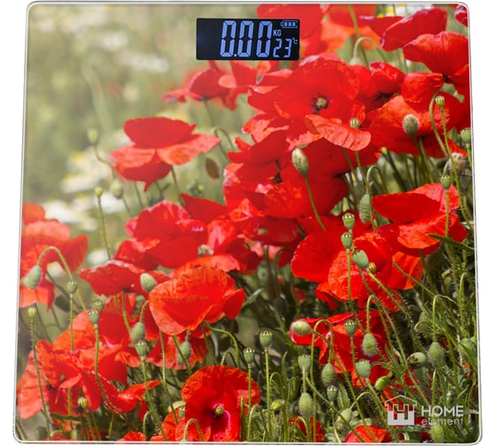 Напольные весы HOME ELEMENT HE-SC906 красные маки, сенсор, встроенный термометр 35697