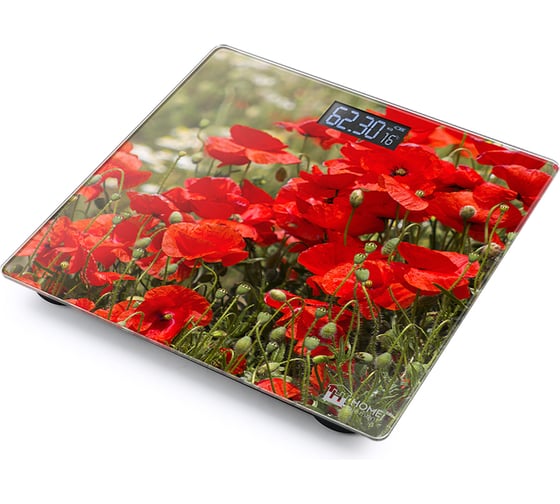 Напольные весы HOME ELEMENT HE-SC906 красные маки, сенсор, встроенный термометр 35697