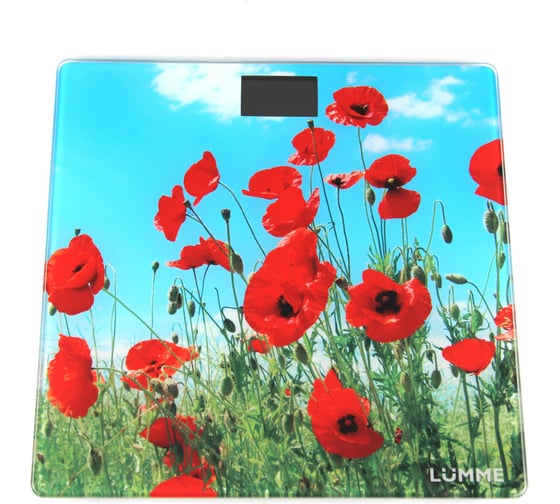 Напольные весы LUMME LU-1328 красные маки, сенсор, встроенный термометр 35702