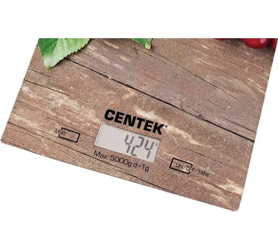 Кухонные весы Centek Вишня электронные, стеклянные, LCD, 190х200 мм, max 5кг, шаг 1г CT-2462