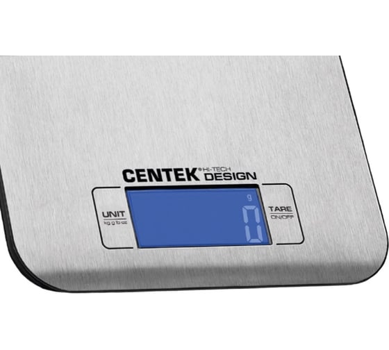 Кухонные весы Centek сталь, сенсор, LCD- 59х27 с подсветкой, t в комнате, max 5кг, шаг 1г CT-2464