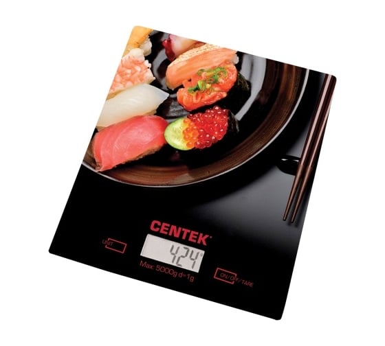 Кухонные весы Centek Суши электронные, стеклянные, LCD, 190х200 мм, max 5кг, шаг 1г CT-2462